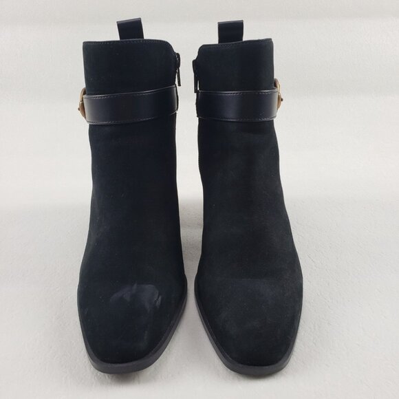 Vionic Tenley Ankle Boot Womens 7.5 Black Suede Side Zip Buckle Comfort Heeled - Picture 6 of 14